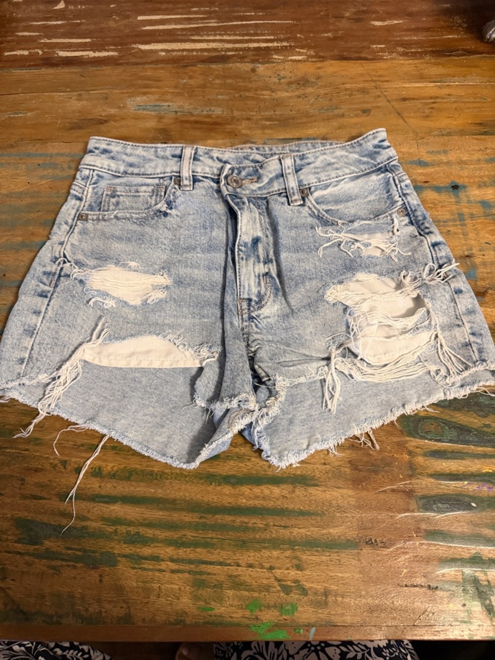 American Eagle Outfitters Light Wash Distressed Denim Shorts